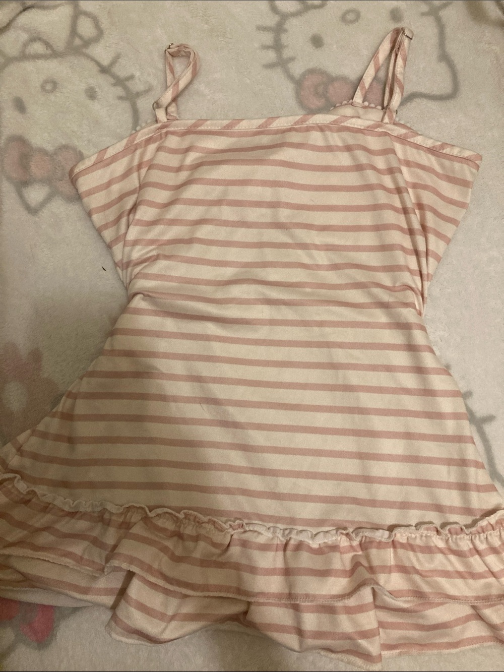 Striped Pink & White Tank Top with Ruffle Hem - Picture 4 of 5